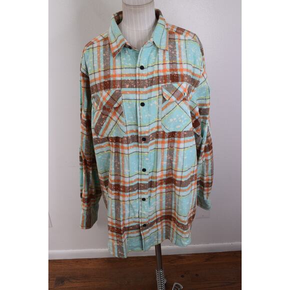 Angry Minnow Shirt Mens XL Blue Button Up Flannel Right Kind Of Weird Plaid - Picture 2 of 5